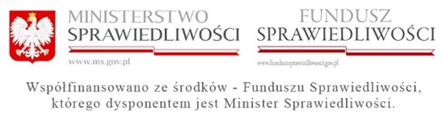 Napis Ministerstwo Sprawiedliwości i Fundusz Sprawiedliwości