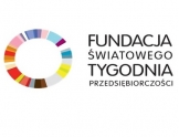 Na białym tle wielobarwny kształt ramy koła obok napis fundacja światowego tygodnia przedsiębiorczości