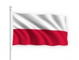 Flaga Polski. Podzielona na dwa równoległe pasy. Od góry kolor biały, od dołu kolor czerwony.
