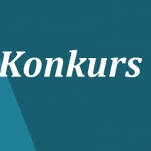Biały napis konkurs na niebieskim tle