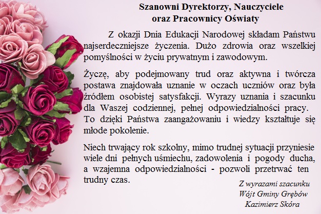 Po lewej stronie róże obok tekst z życzeniami z okazji DEN